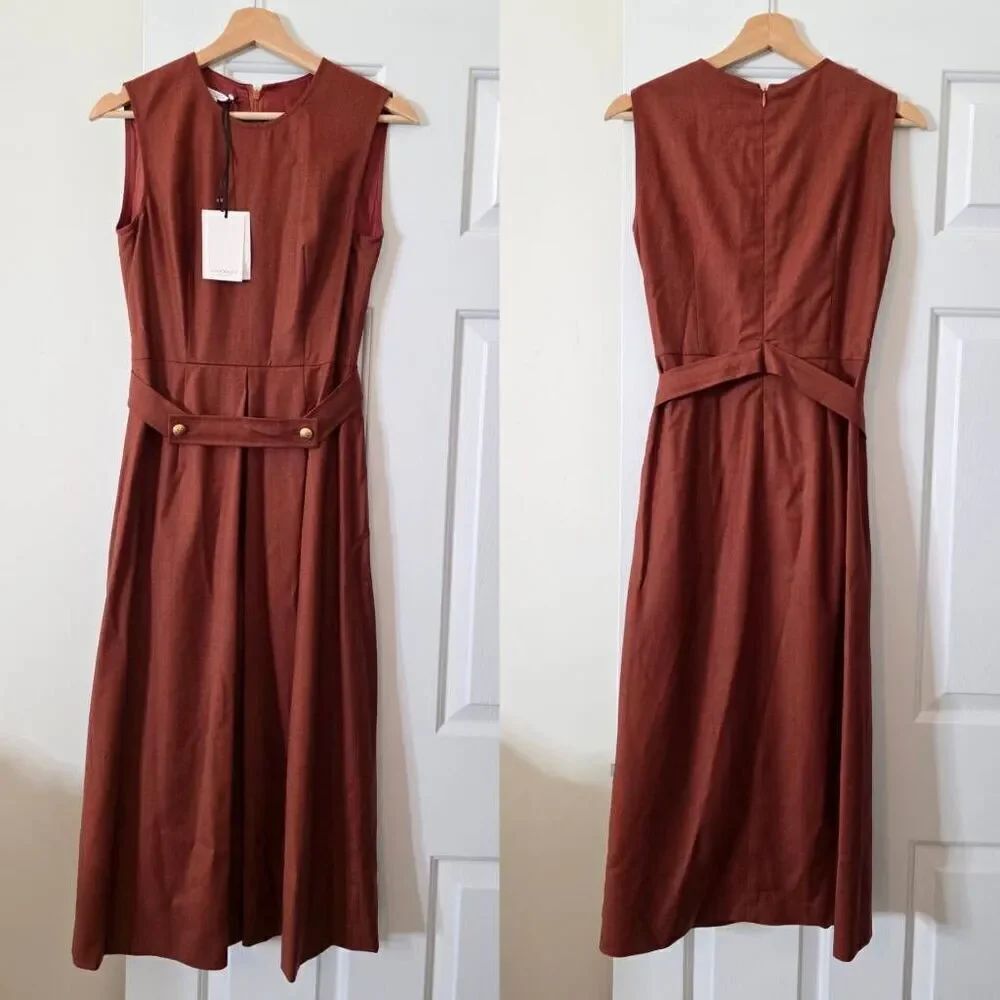 Santorelli Brown Wool Midi Dress with Belt Sz 40 NWT